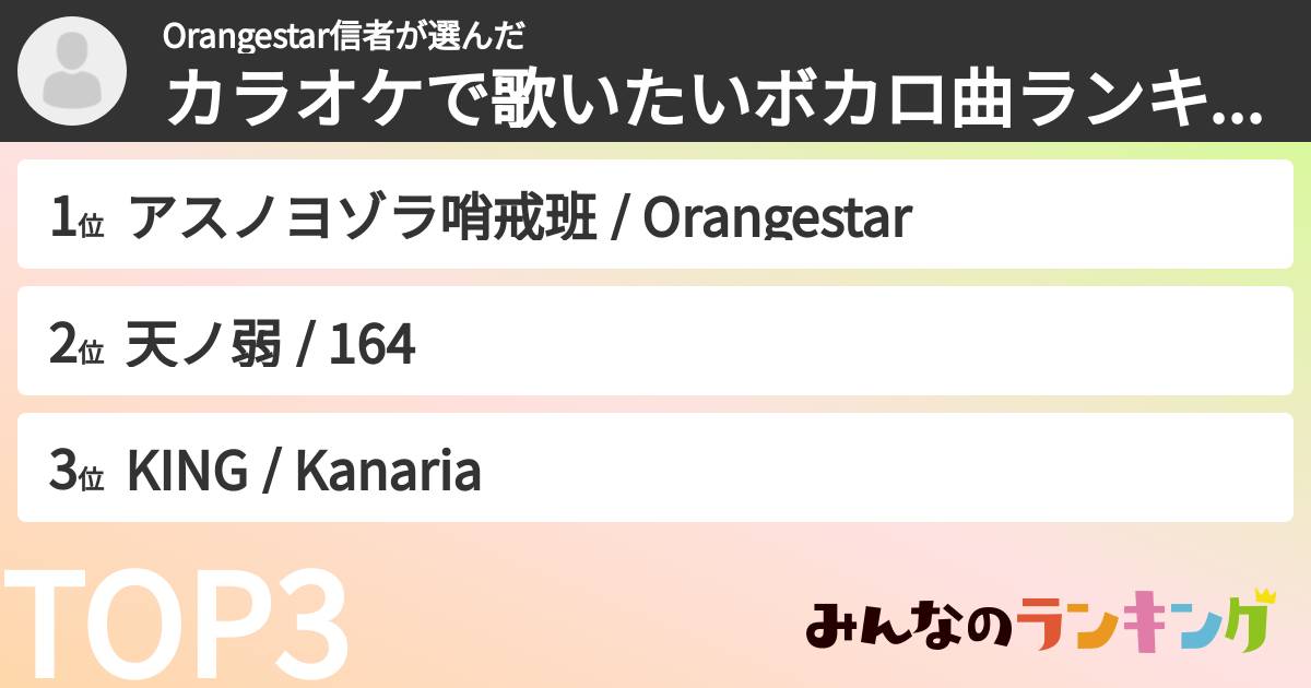 Orangestar信者さんの「カラオケで歌いたいボカロ曲ランキング」