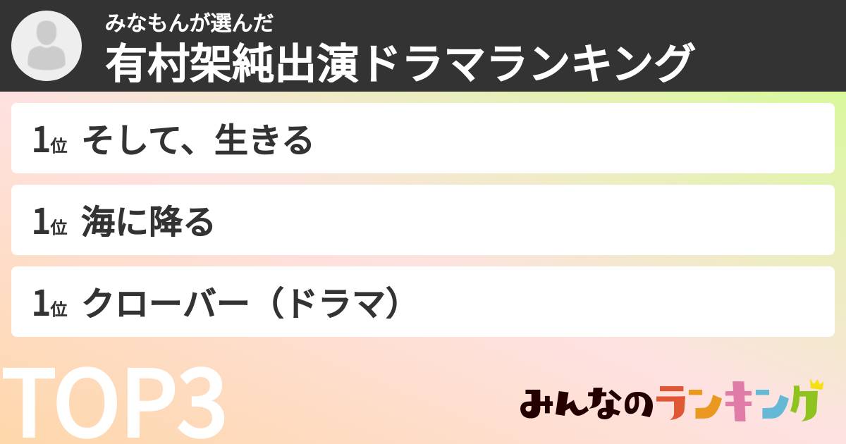 みなもんさんの「有村架純出演ドラマランキング」