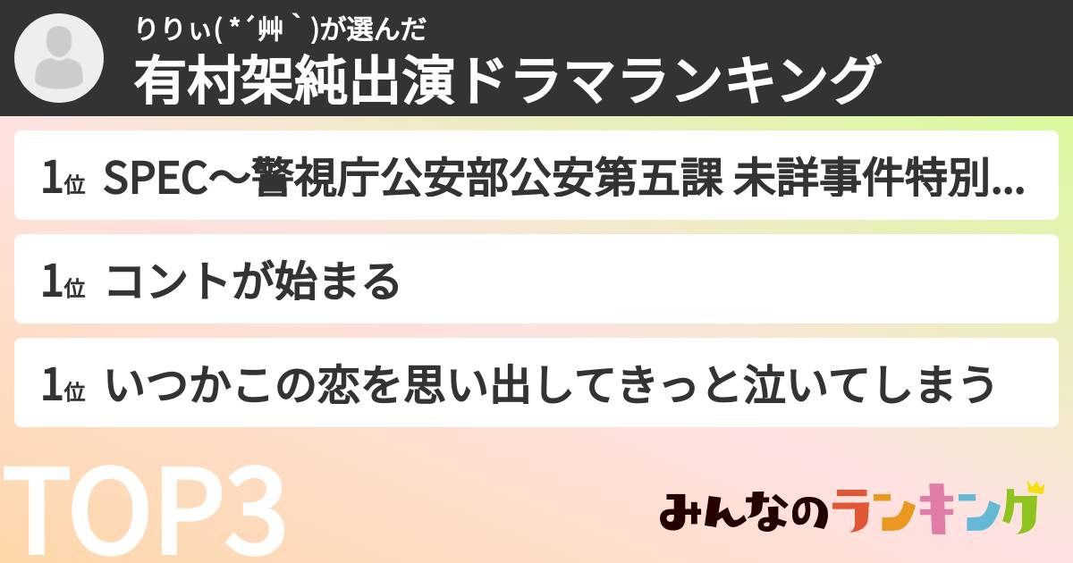 りりぃ( *´艸`)さんの「有村架純出演ドラマランキング」