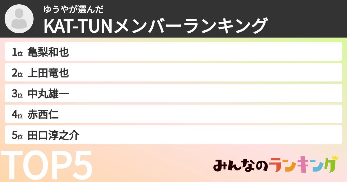 ゆうやさんの「KAT-TUNメンバーランキング」