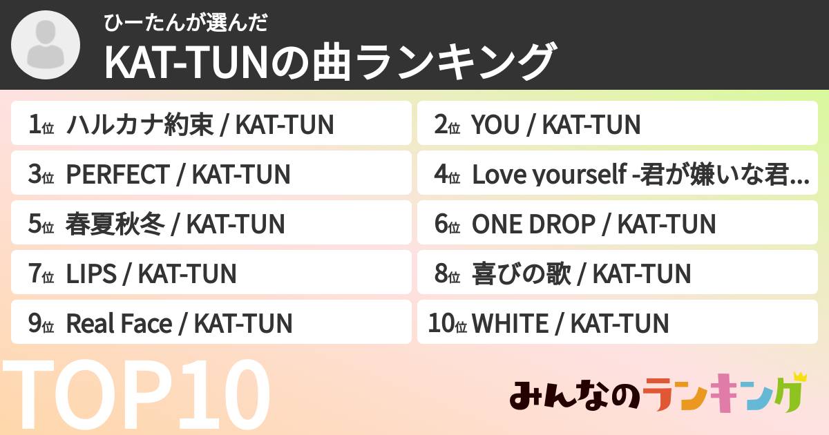 ひーたんさんの「KAT-TUNの曲ランキング」