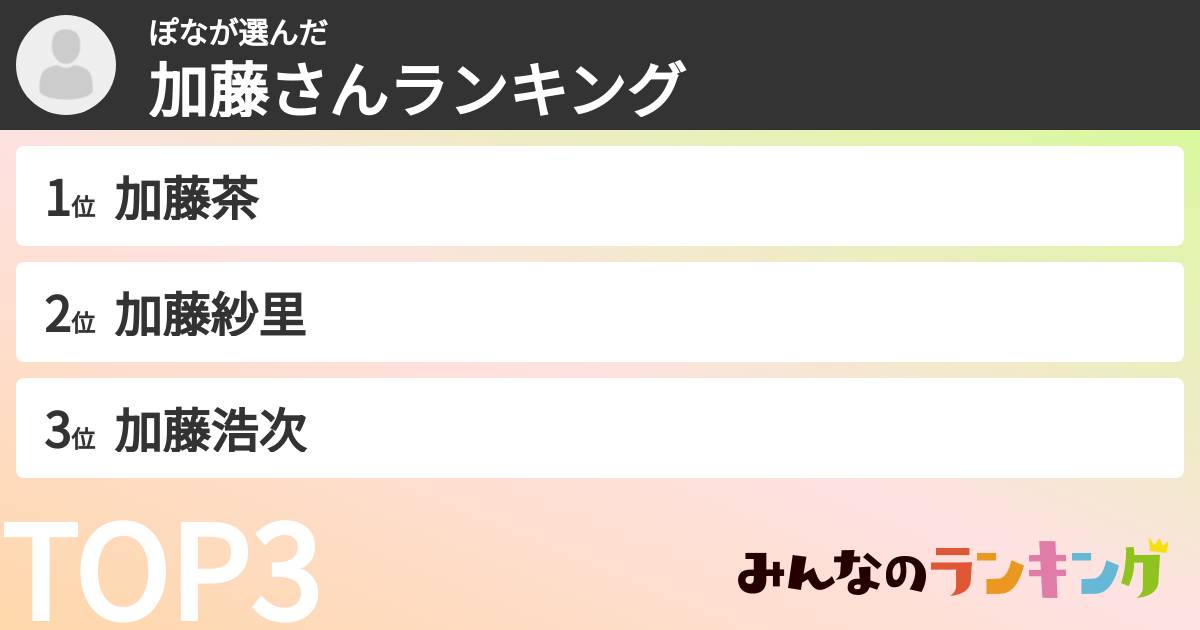 ぽなさんの「加藤さんランキング」