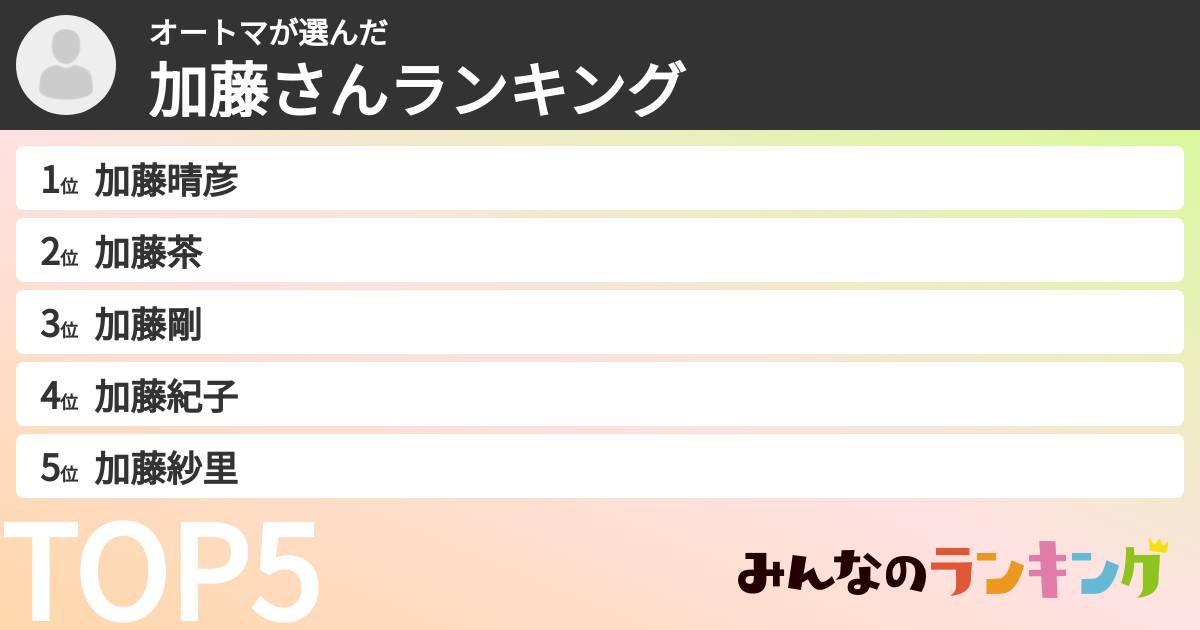 オートマさんの「加藤さんランキング」