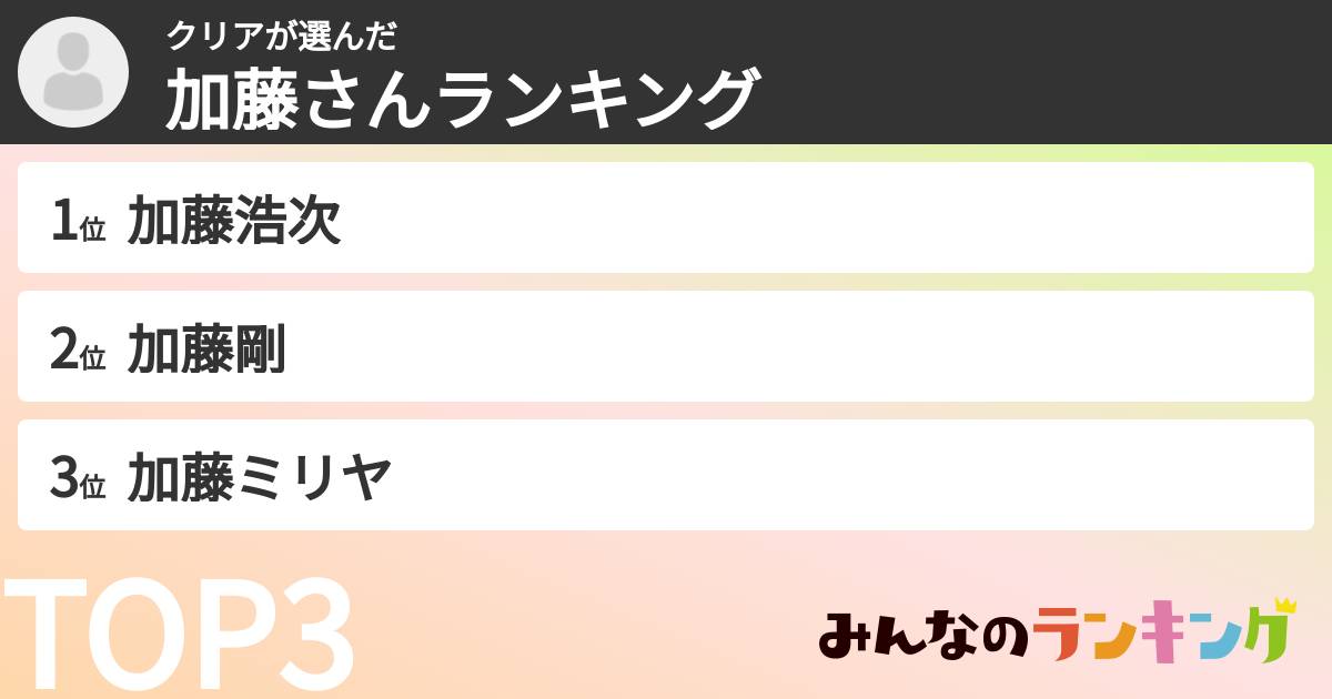 クリアさんの「加藤さんランキング」