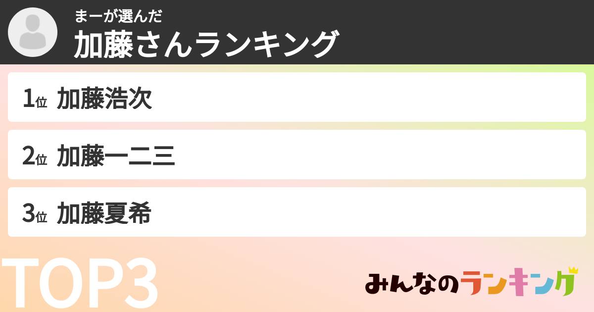 まーさんの「加藤さんランキング」