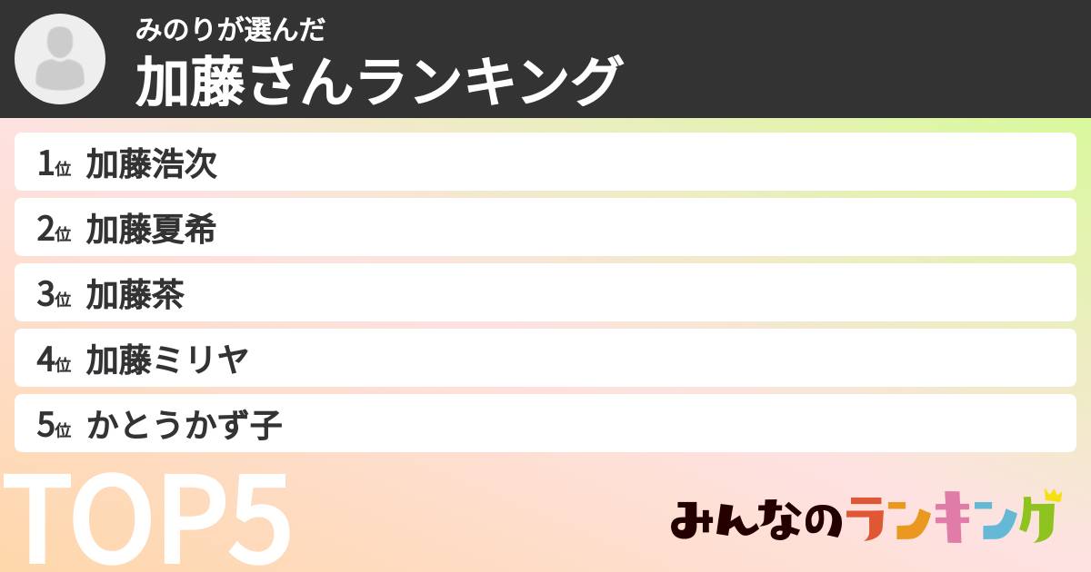 みのりさんの「加藤さんランキング」