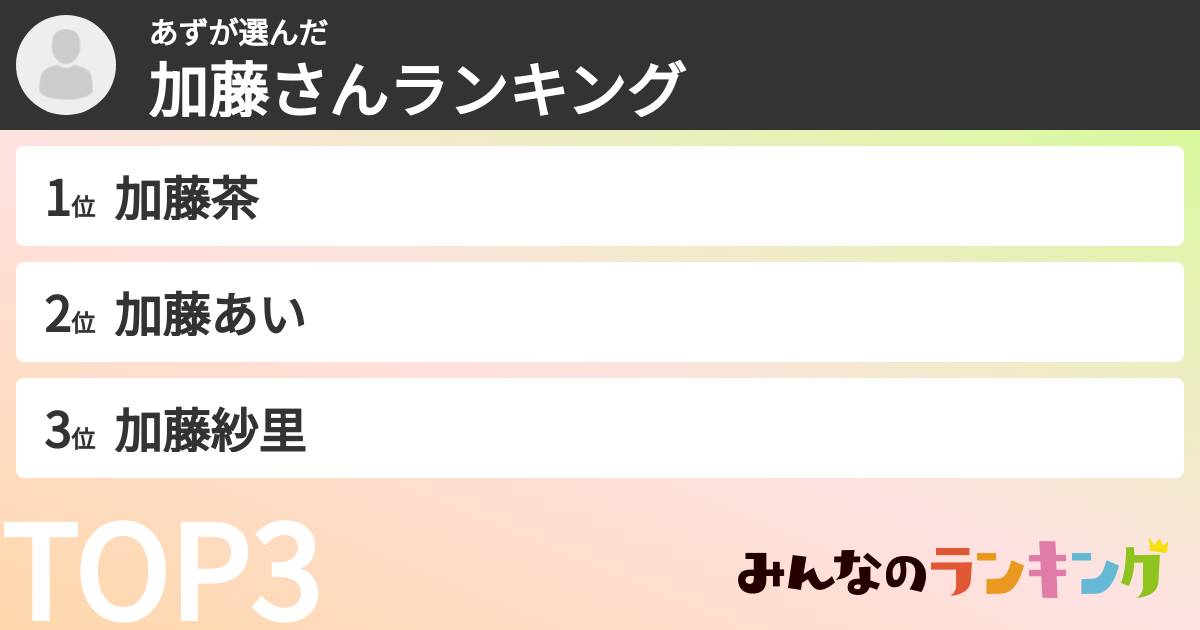 あずさんの「加藤さんランキング」