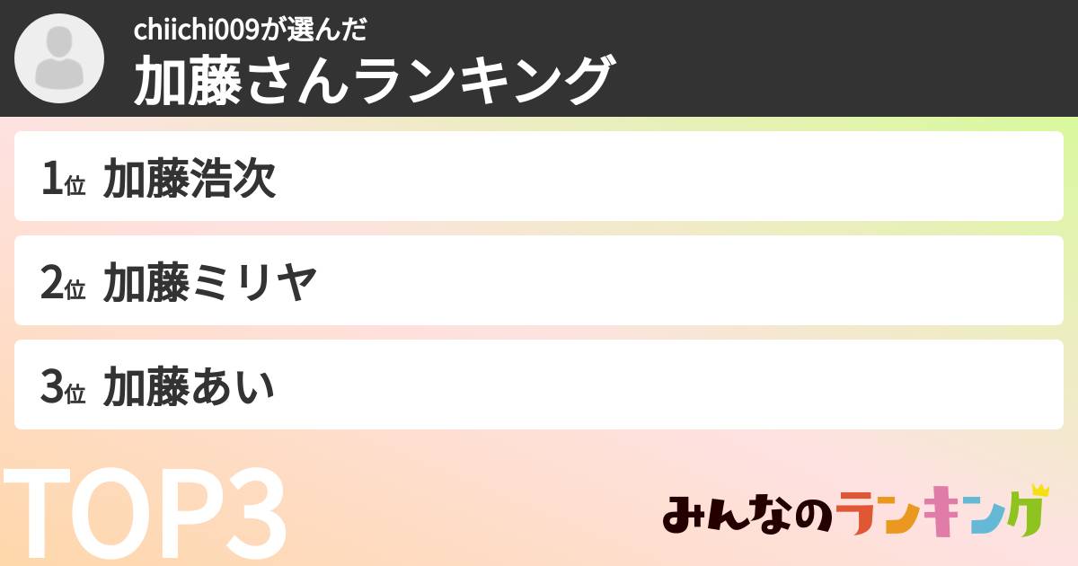 chiichi009さんの「加藤さんランキング」
