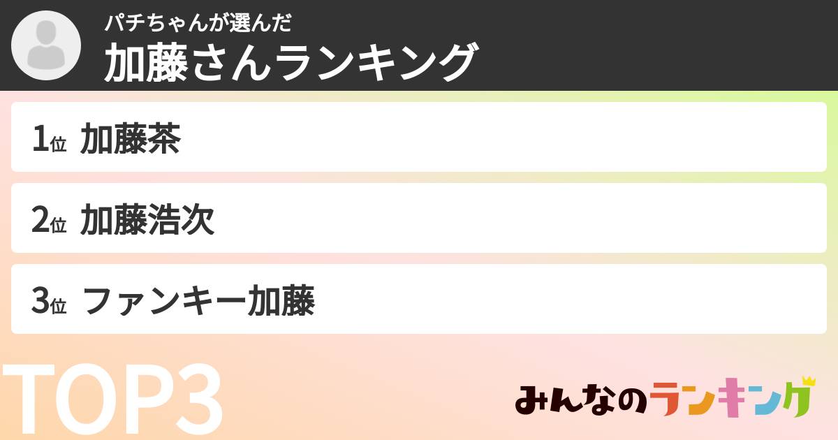 パチちゃんさんの「加藤さんランキング」