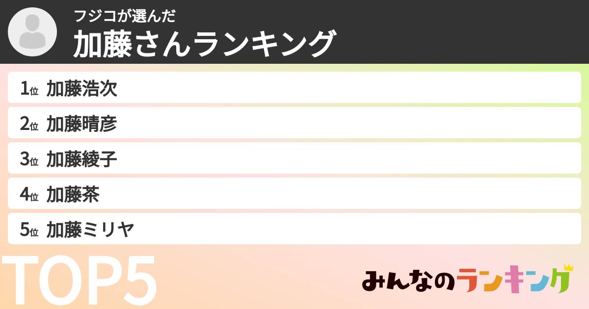 フジコさんの「加藤さんランキング」
