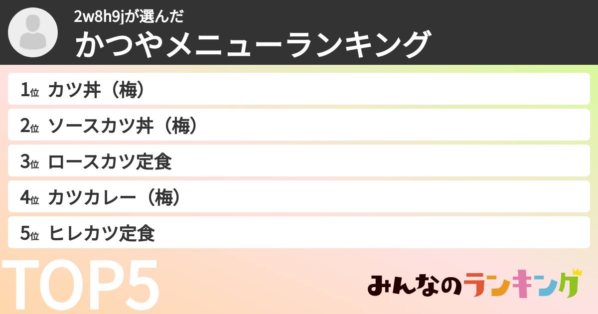 2w8h9jさんの「かつやメニューランキング」