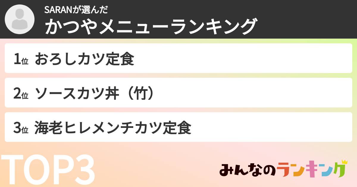 SARANさんの「かつやメニューランキング」