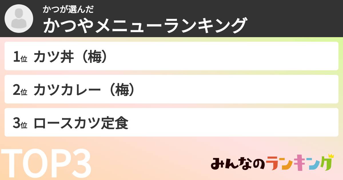 かつさんの「かつやメニューランキング」