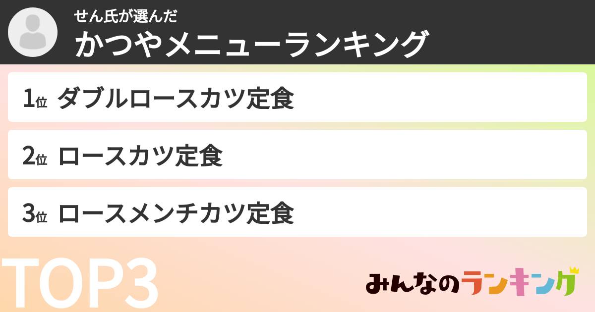 せん氏さんの「かつやメニューランキング」