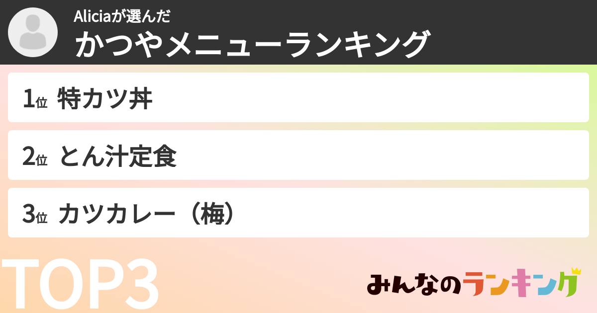 Aliciaさんの「かつやメニューランキング」