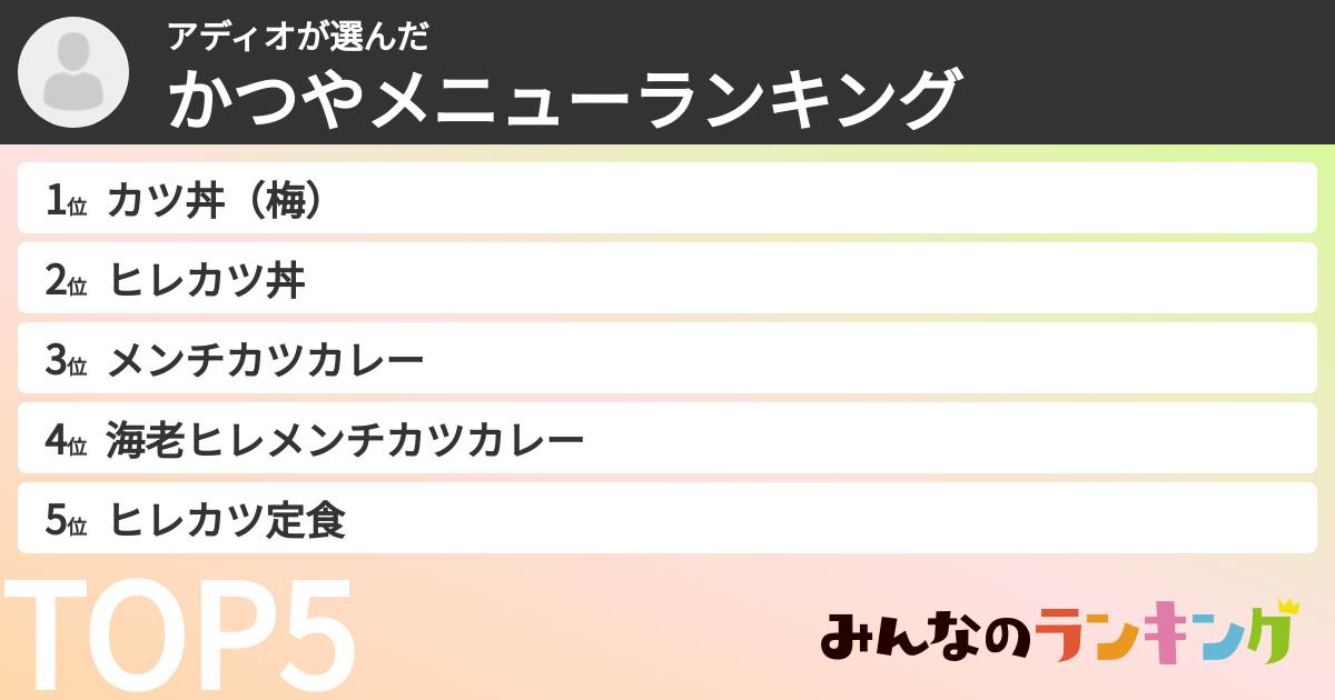 アディオさんの「かつやメニューランキング」