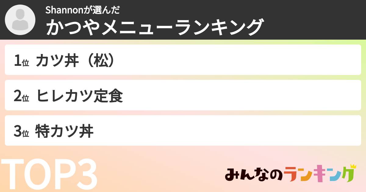 Shannonさんの「かつやメニューランキング」