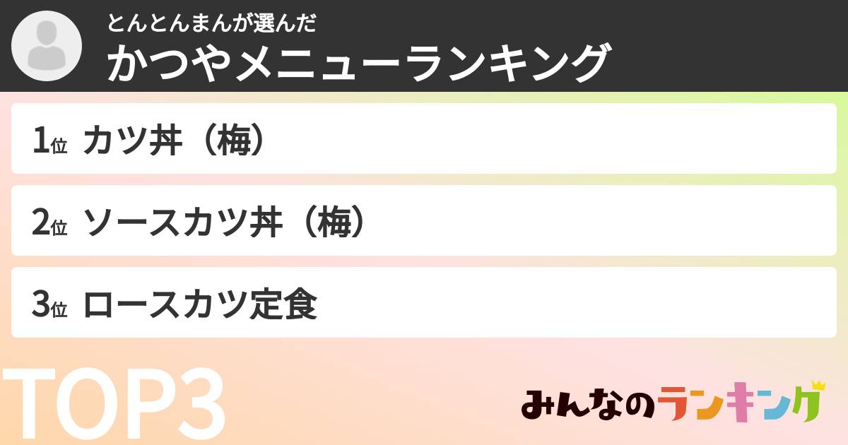 とんとんまんさんの「かつやメニューランキング」