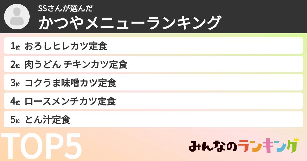 SSさんさんの「かつやメニューランキング」