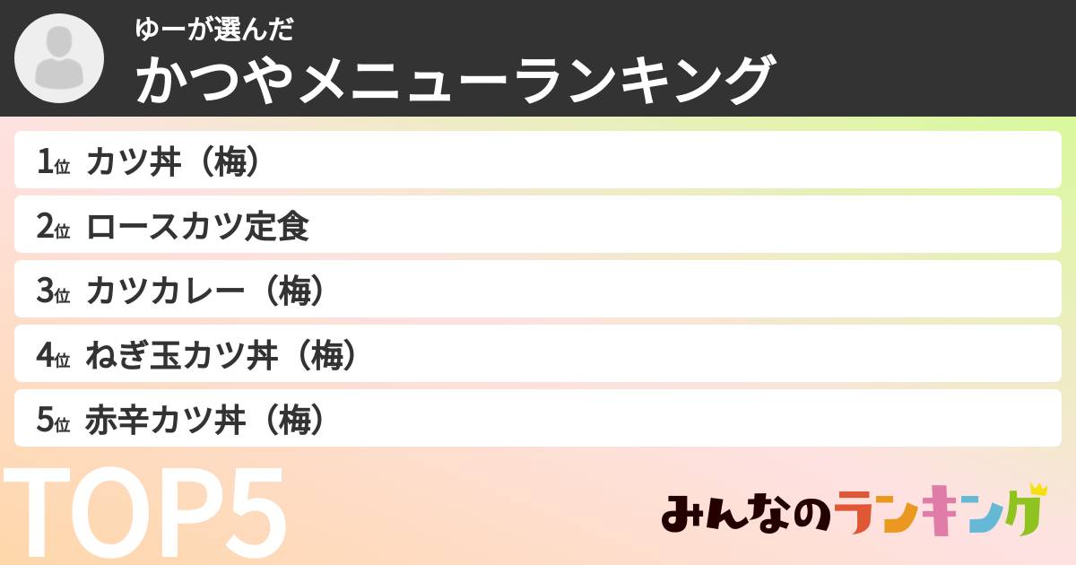 ゆーさんの「かつやメニューランキング」