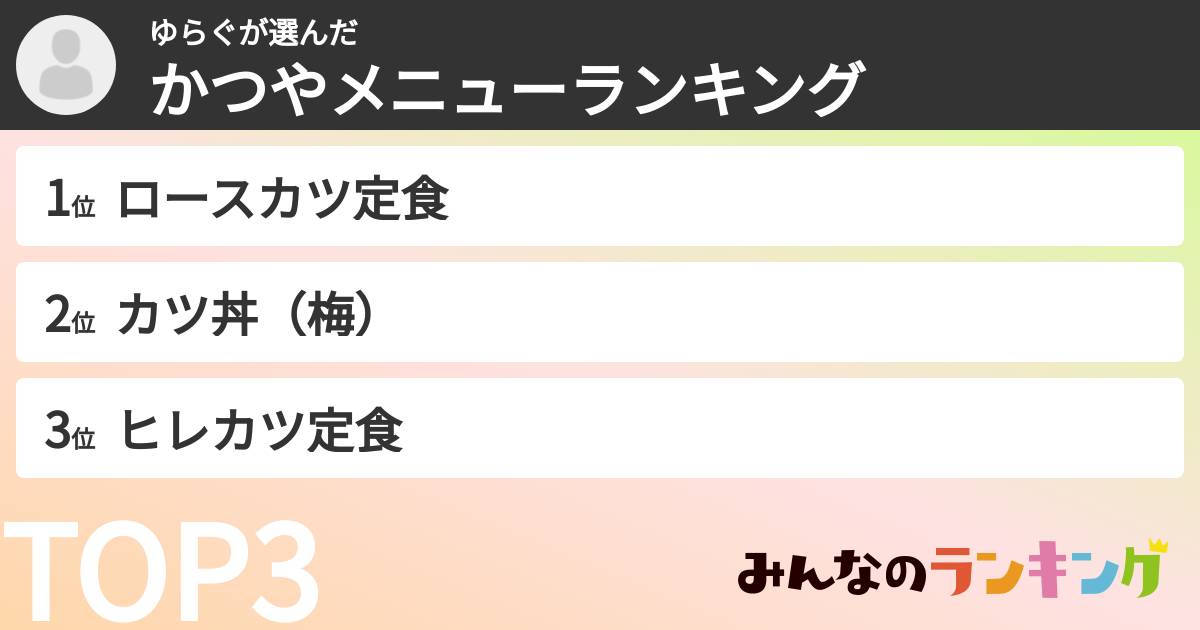 ゆらぐさんの「かつやメニューランキング」