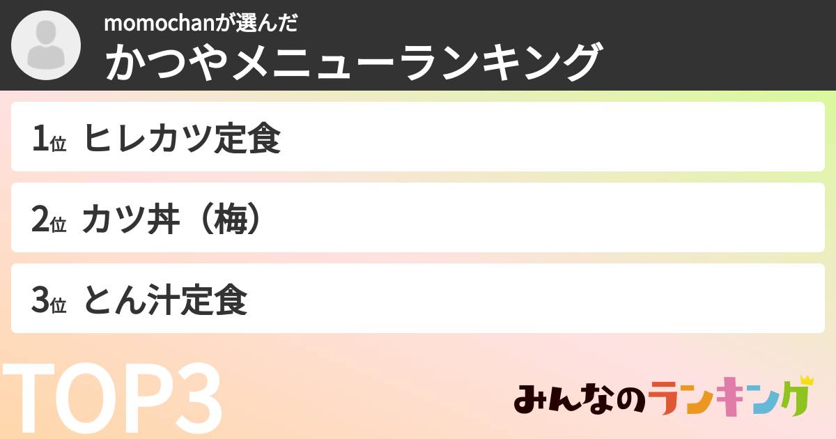 momochanさんの「かつやメニューランキング」