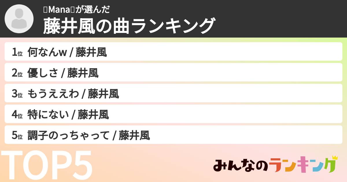 🦋Mana🦋さんの「藤井風の曲ランキング」