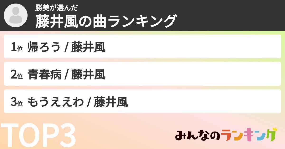 勝美さんの「藤井風の曲ランキング」