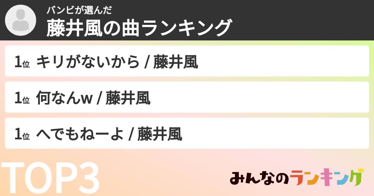 バンビさんの「藤井風の曲ランキング」