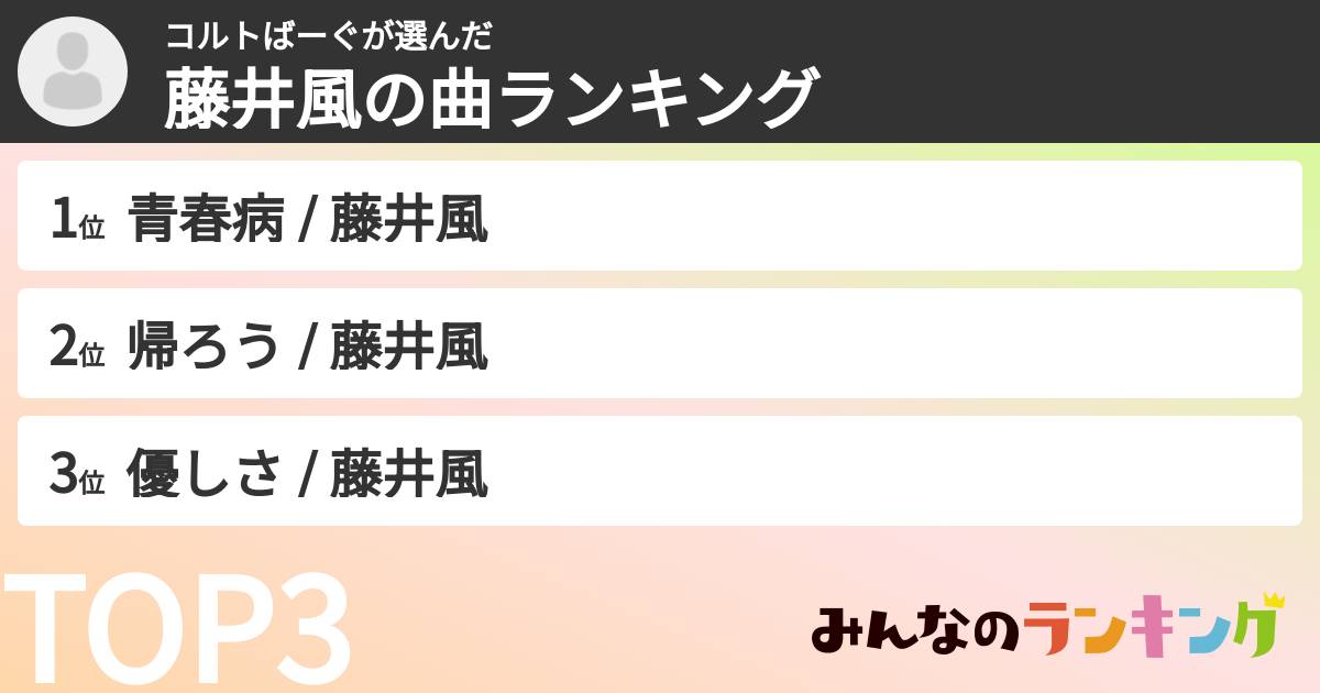 コルトばーぐさんの「藤井風の曲ランキング」