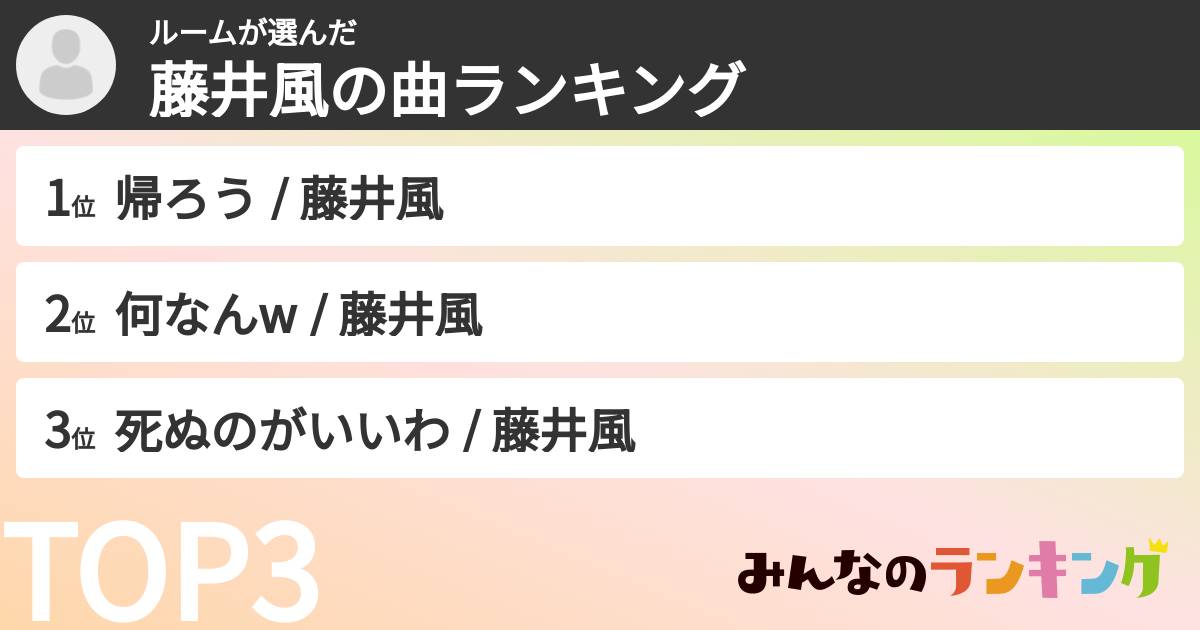 ルームさんの「藤井風の曲ランキング」