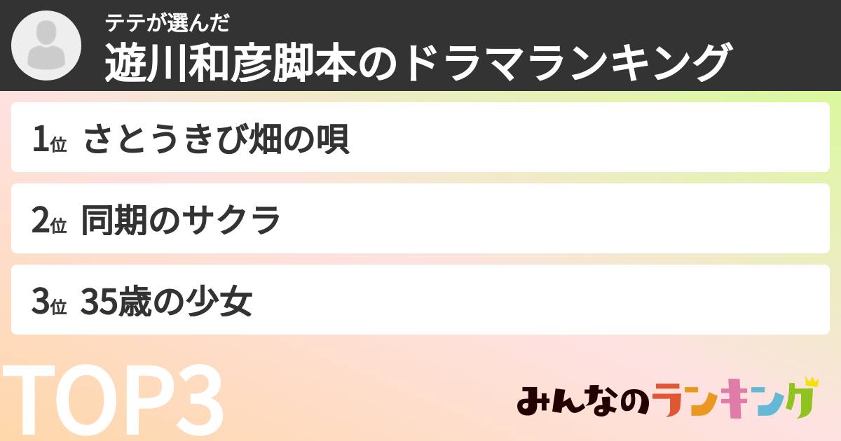 テテさんの「遊川和彦脚本のドラマランキング」
