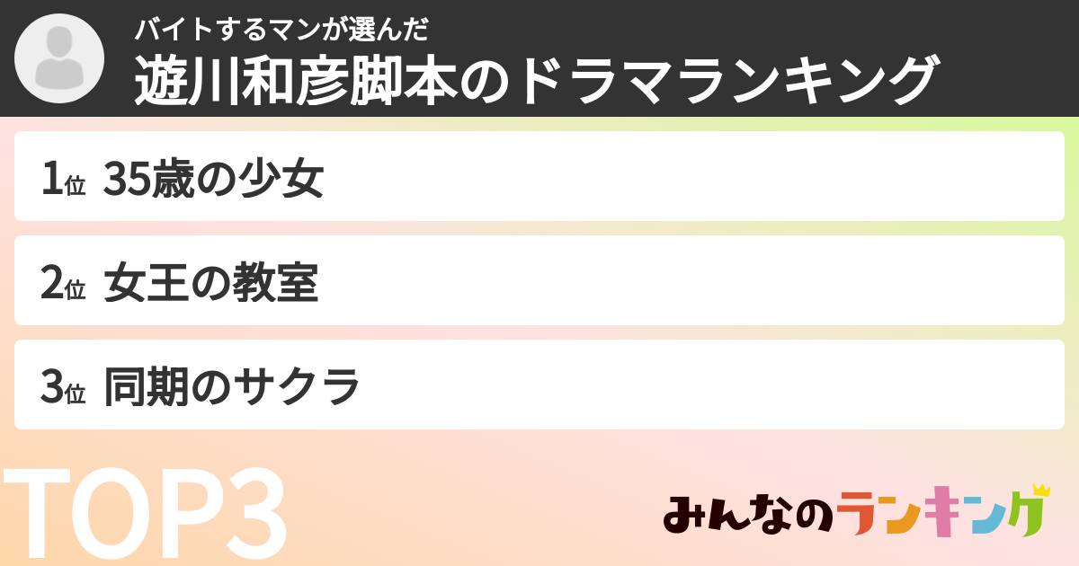 バイトするマンさんの「遊川和彦脚本のドラマランキング」