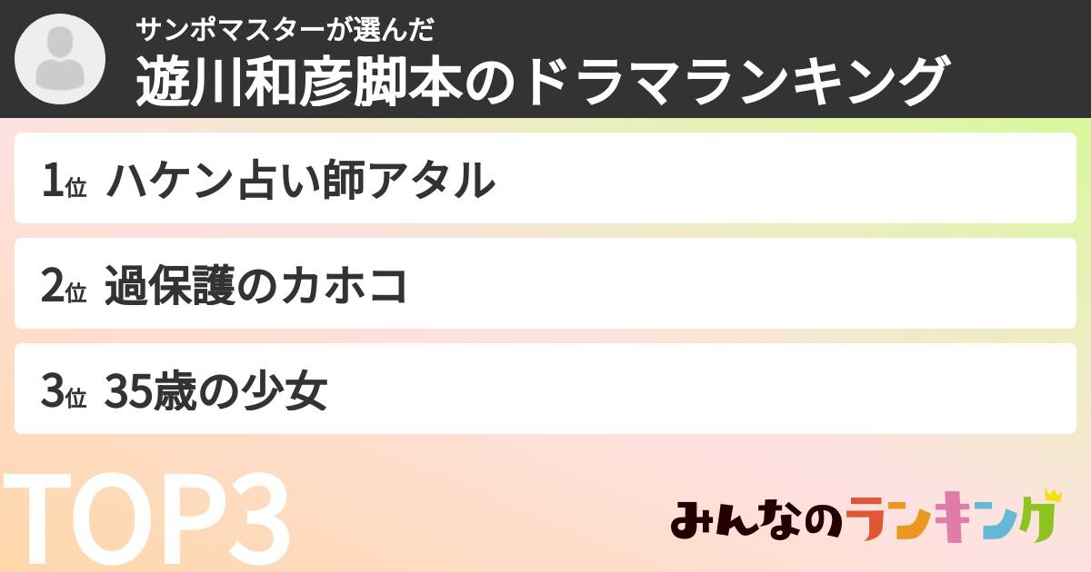 サンポマスターさんの「遊川和彦脚本のドラマランキング」