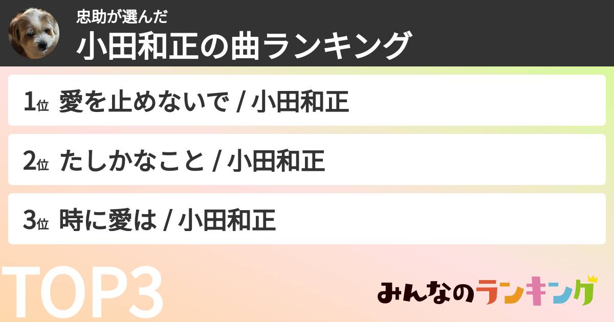 忠助さんの「小田和正の曲ランキング」