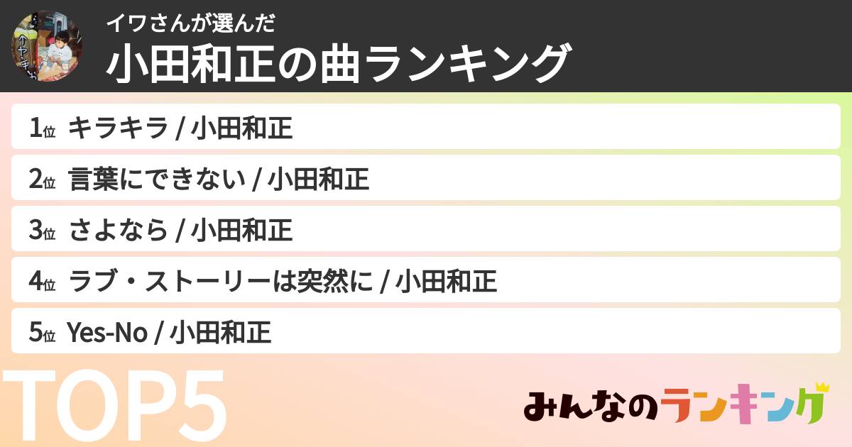 イワさんさんの「小田和正の曲ランキング」