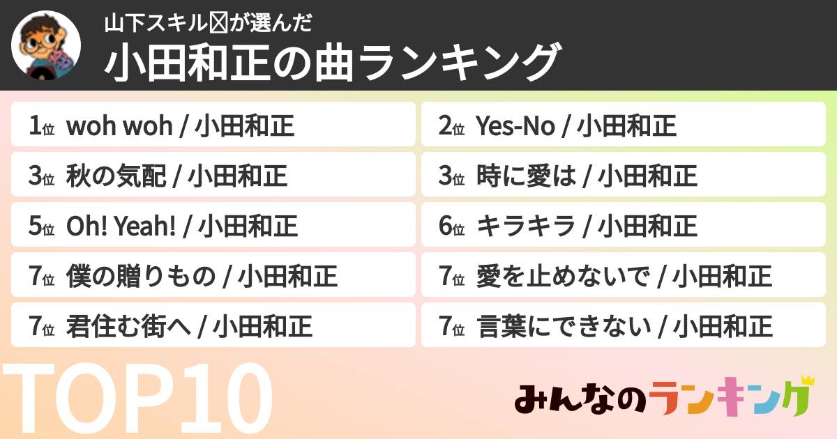 山下スキル☪さんの「小田和正の曲ランキング」
