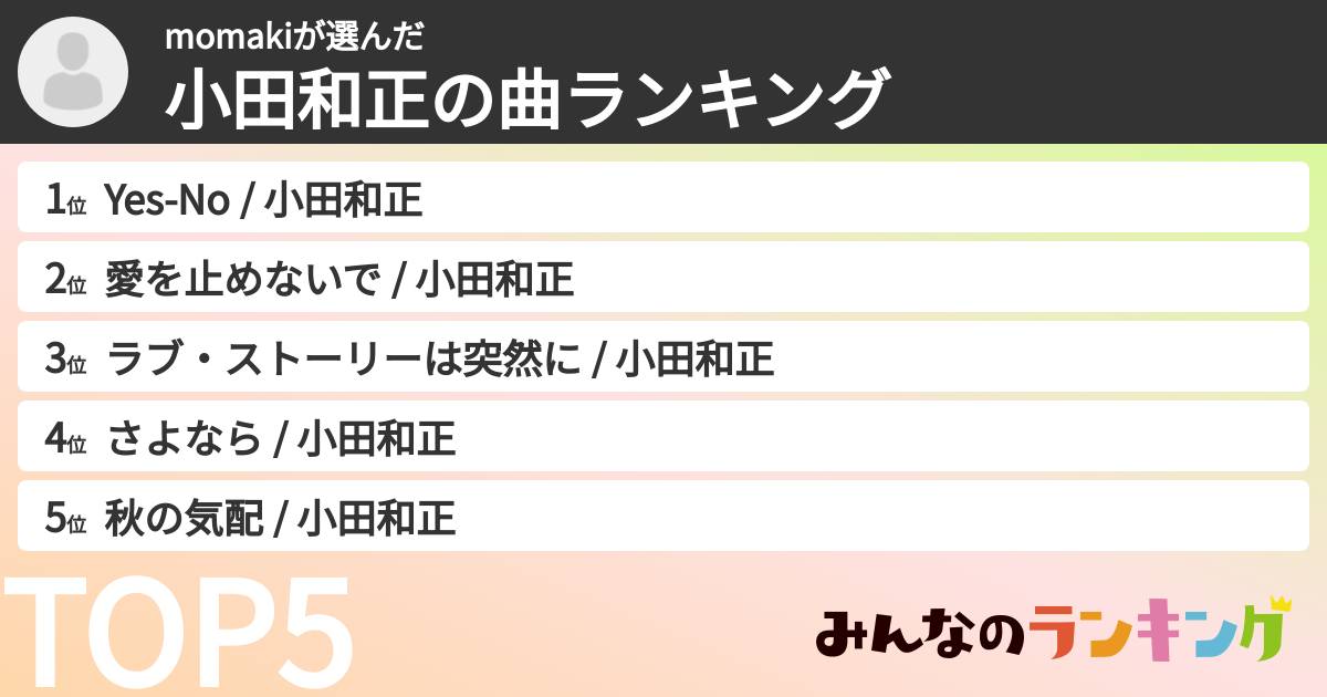 momakiさんの「小田和正の曲ランキング」