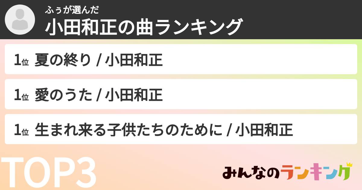 ふぅさんの「小田和正の曲ランキング」