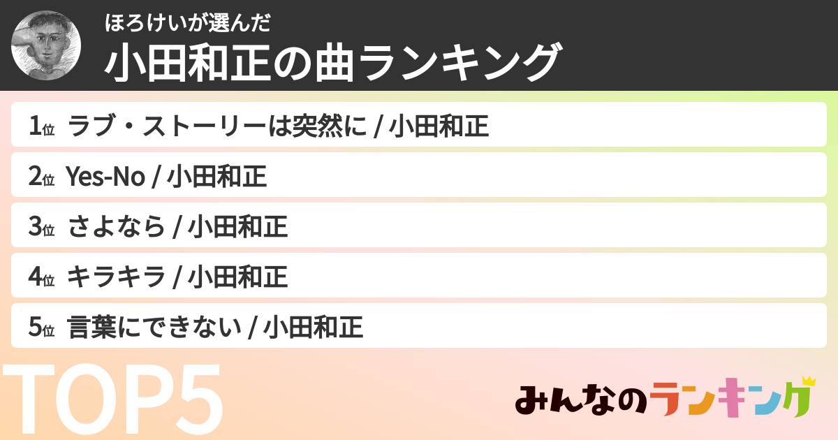 ほろけいさんの「小田和正の曲ランキング」