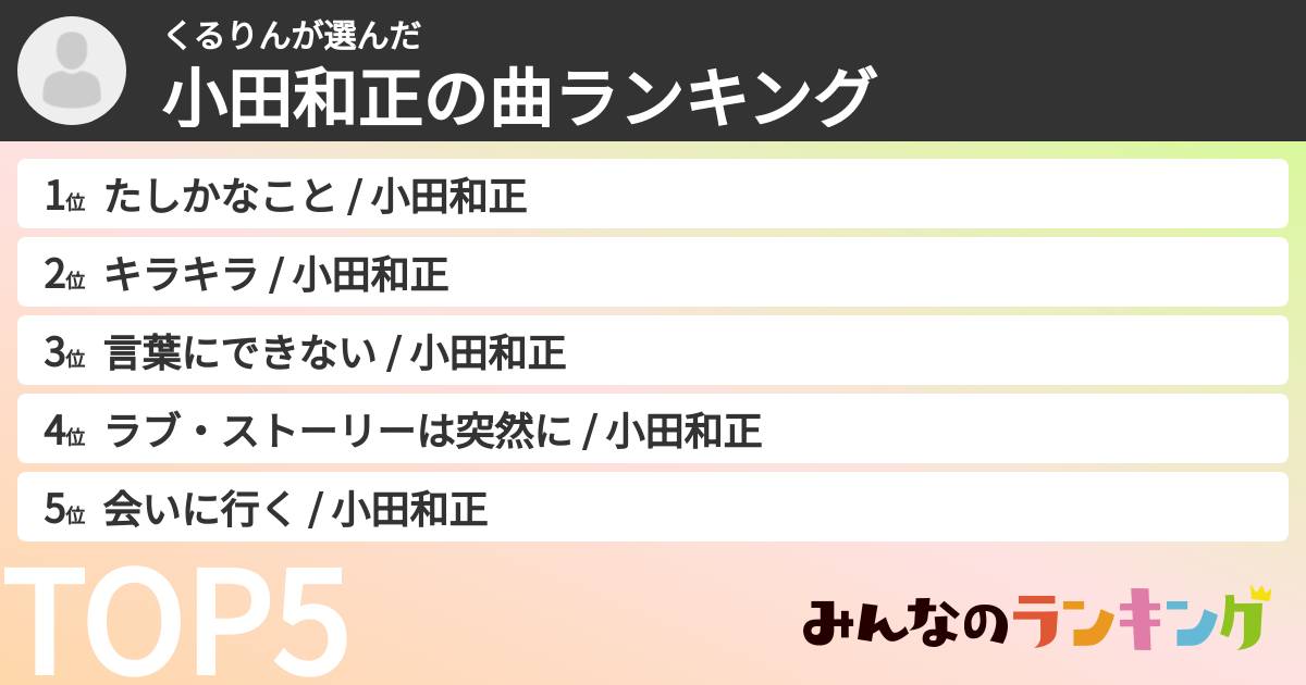 くるりんさんの「小田和正の曲ランキング」