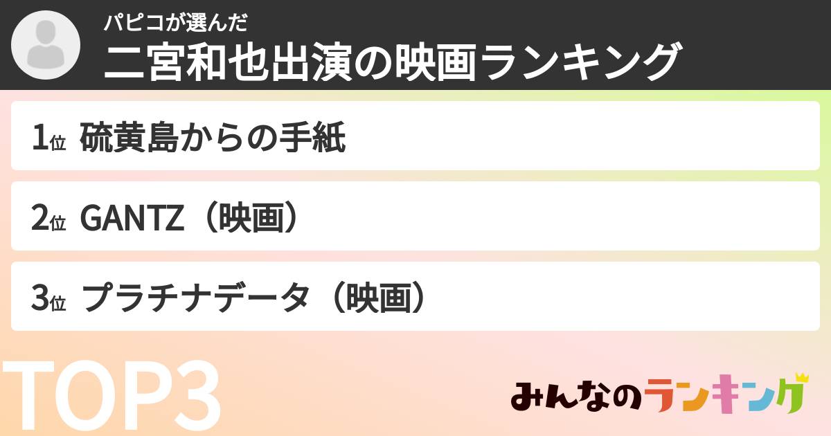パピコさんの「二宮和也出演の映画ランキング」