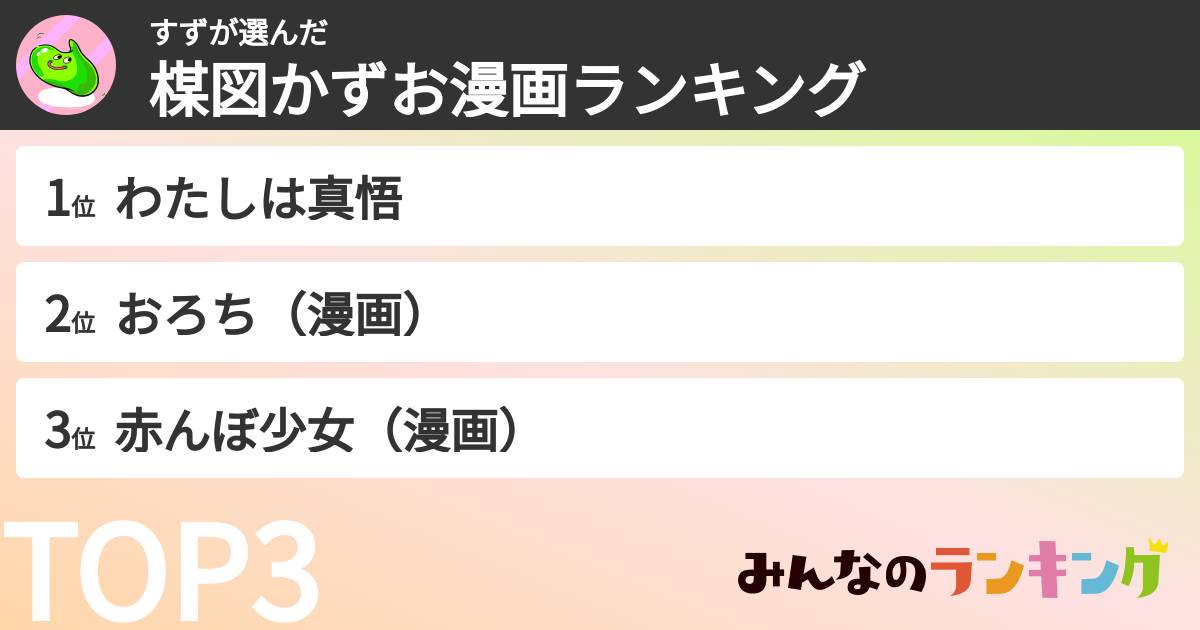 すずさんの「楳図かずお漫画ランキング」