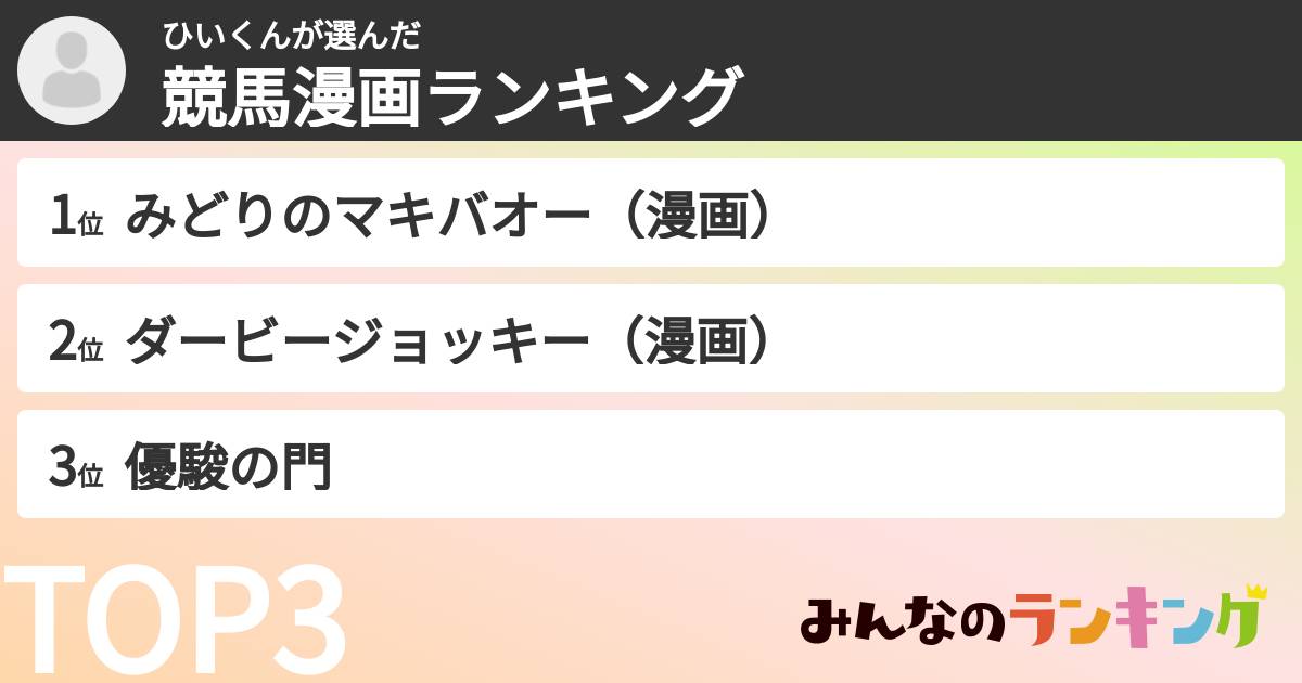 ひいくんさんの「競馬漫画ランキング」