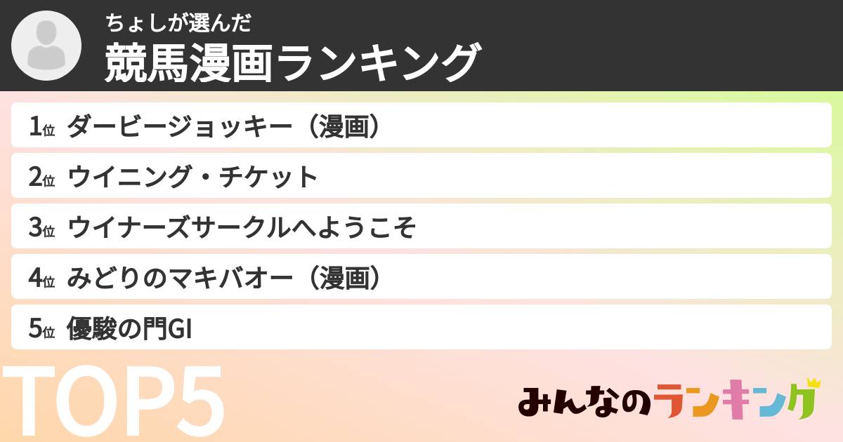 ちょしさんの「競馬漫画ランキング」