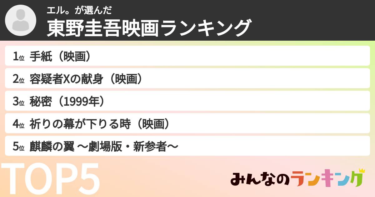 エル。さんの「東野圭吾映画ランキング」
