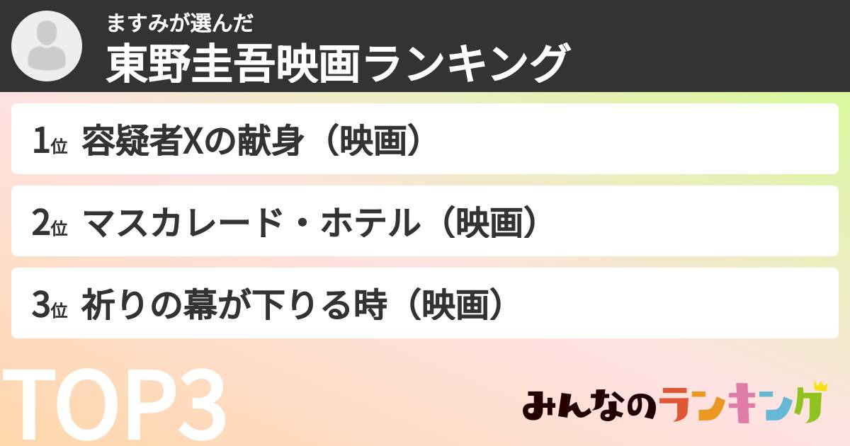 ますみさんの「東野圭吾映画ランキング」