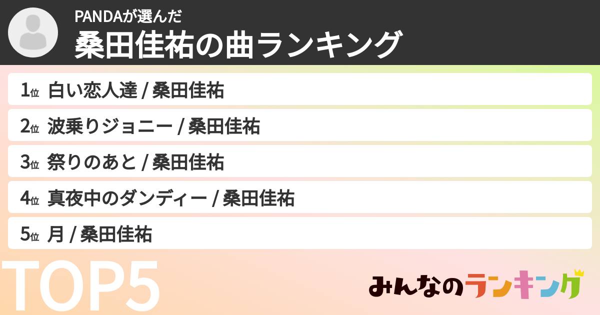 PANDAさんの「桑田佳祐の曲ランキング」