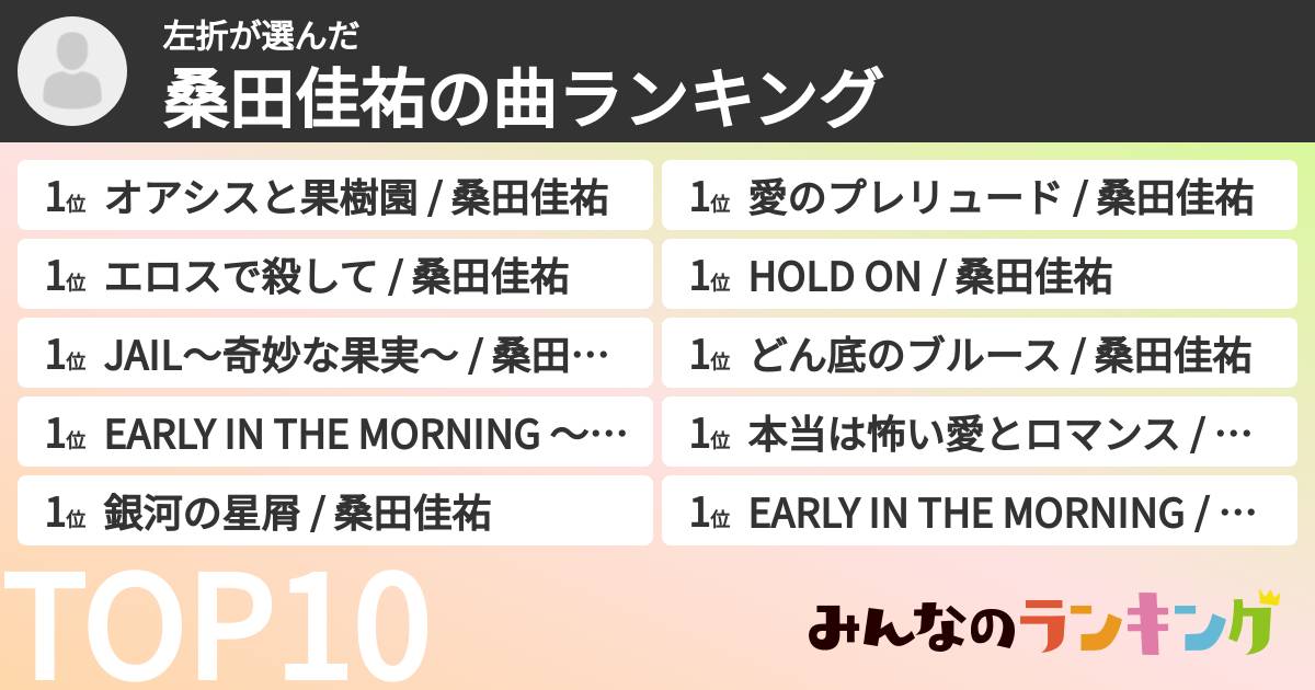 左折さんの「桑田佳祐の曲ランキング」
