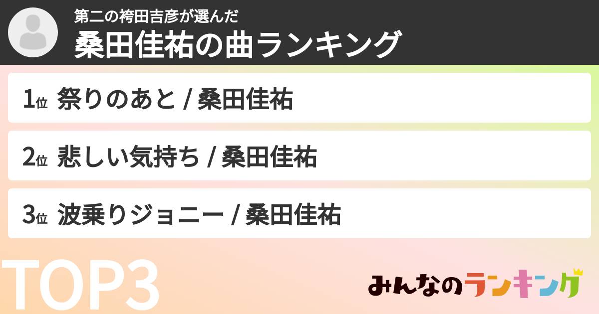 第二の袴田吉彦さんの「桑田佳祐の曲ランキング」